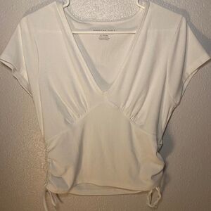 American Eagle Outfitters Cream Ruched V-Neck Top